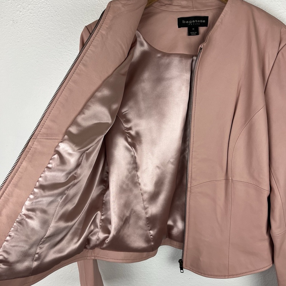 Bagatelle Women's Petite 14 Light Pink Leather Zip Jacket - Picture 8 of 16
